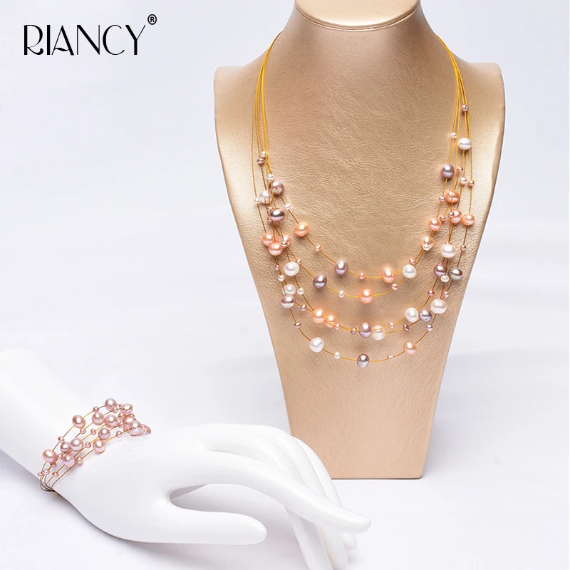 

Europe America temperament wild starry pearl necklace multi-layer freshwater pearl clavicle chain hand made bride necklace