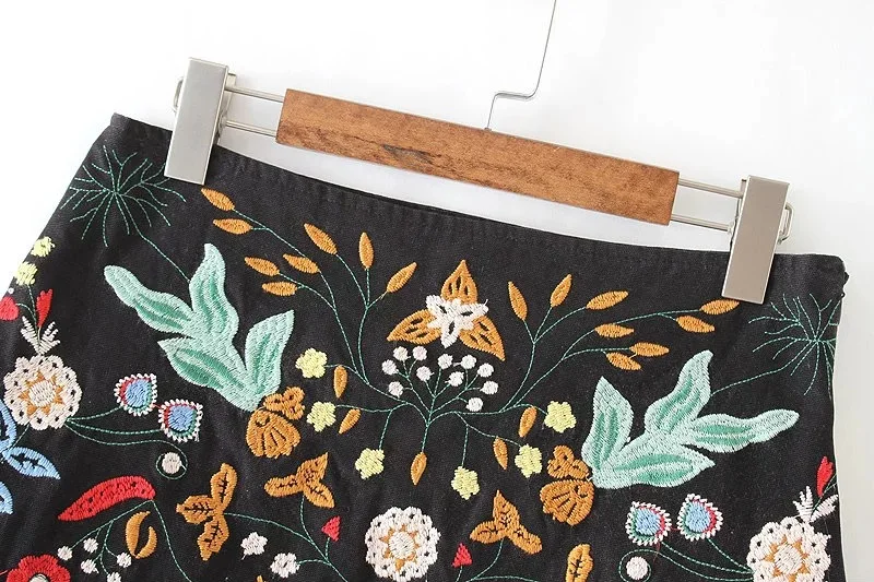 Женская черная юбка трапециевидной формы мини-юбка в этническом стиле короткая с