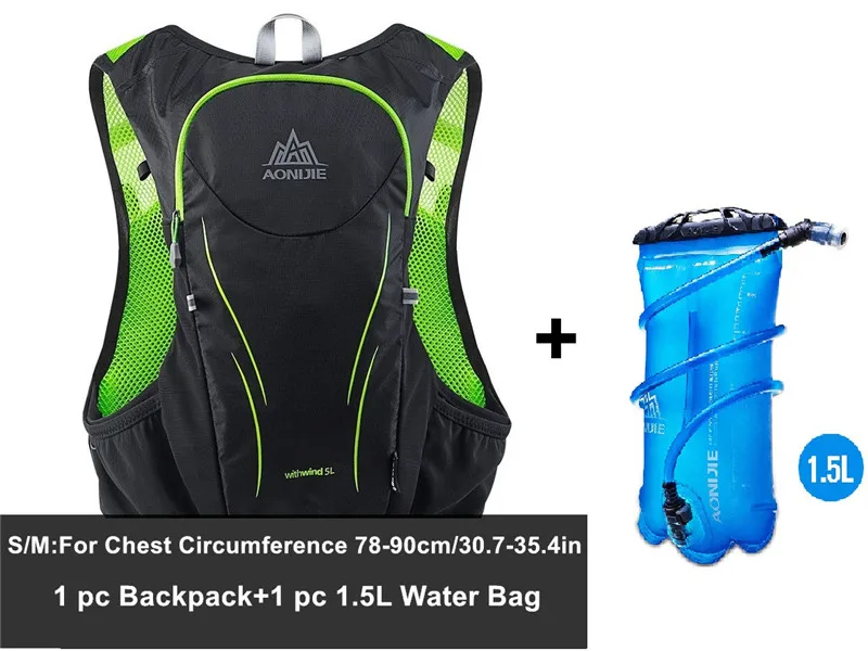 Gr SM BP Waterbag AONIJIE, уличный спортивный рюкзак для бега, 5л, марафон, гидратационный жилет, пакет для 1,5л, сумка для воды, супер светильник, сумка для велоспорта, походов - Цвет: Gr SM BP Waterbag