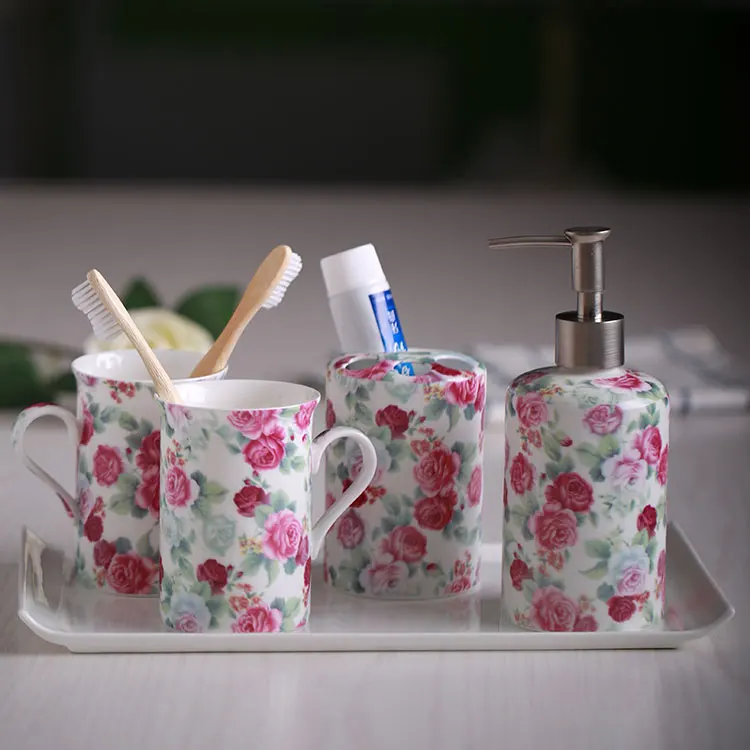 Soap Dish Dispenser Toothbrush Holder &amp Tumbler Ceramic 5-Piece Bone China Bathroom Accessory Set | Дом и сад
