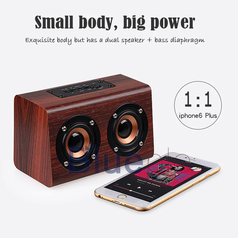 Blueple W7 Bluetooth динамик ретро дерево двойной громкий динамик 1500 мАч сабвуфер 3,5 мм usb зарядка портативный динамик