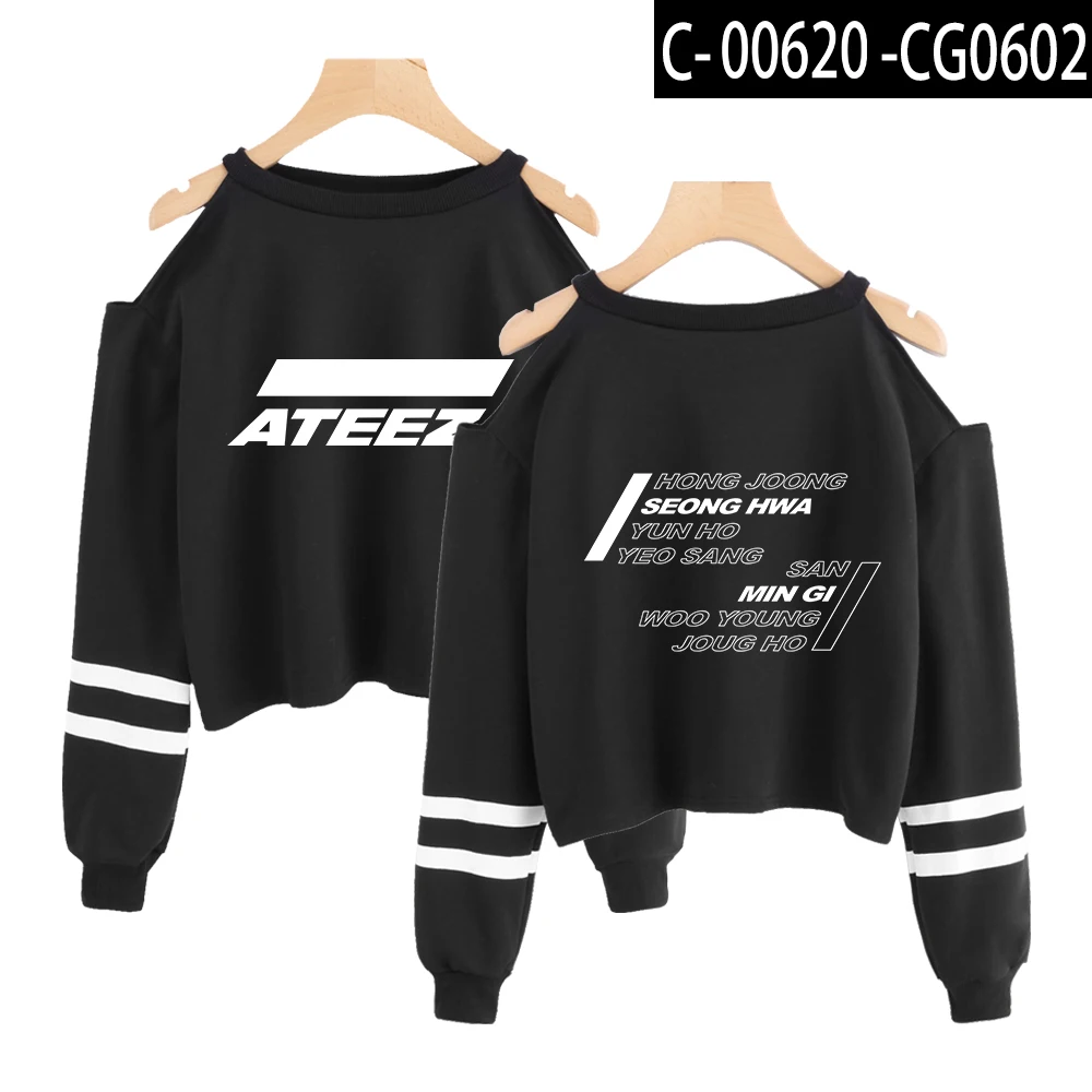 ATEEZ kpop Толстовка Короткая Толстовка с открытыми плечами модная короткая Сексуальная Хип-хоп kpop пуловер укороченный худи для женщин сексуальная - Цвет: G