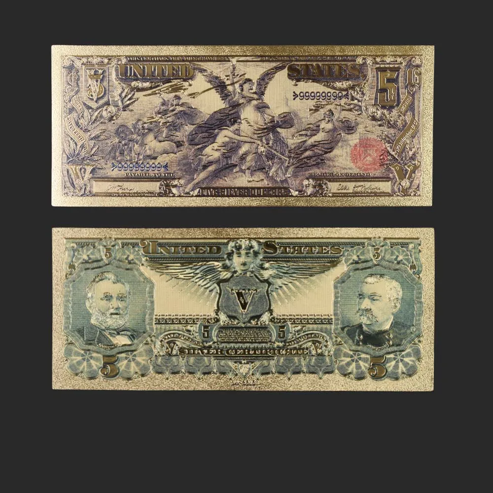 10 шт./лот 1896 год Красочные американские банкноты 5 долларов в 24K позолоченные