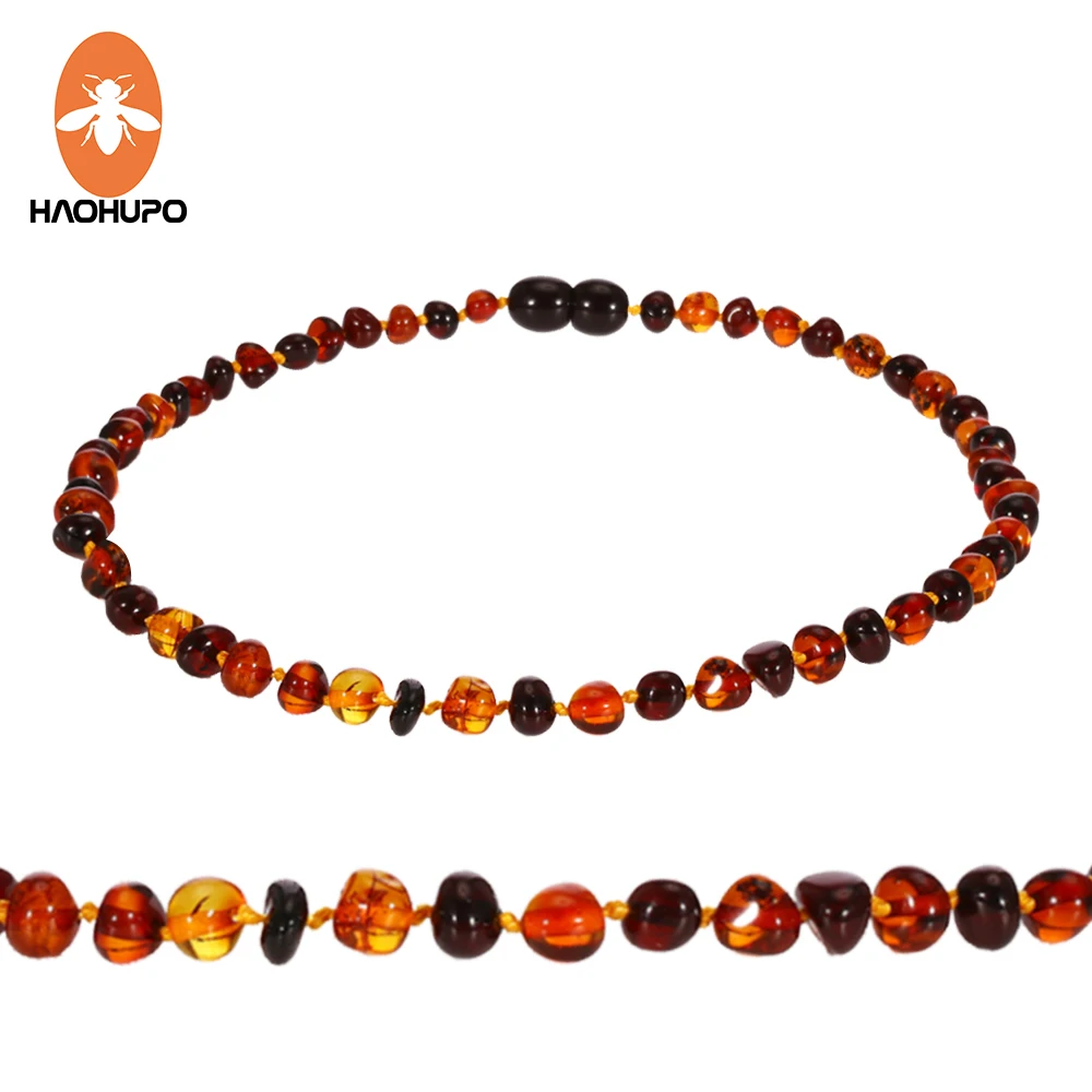 

HAOHUPO Baltic Amber Teething Necklace for Babies (Unisex) Cherry with Cognac 100% USA Lab-Tested Authentic Amber Bracelet