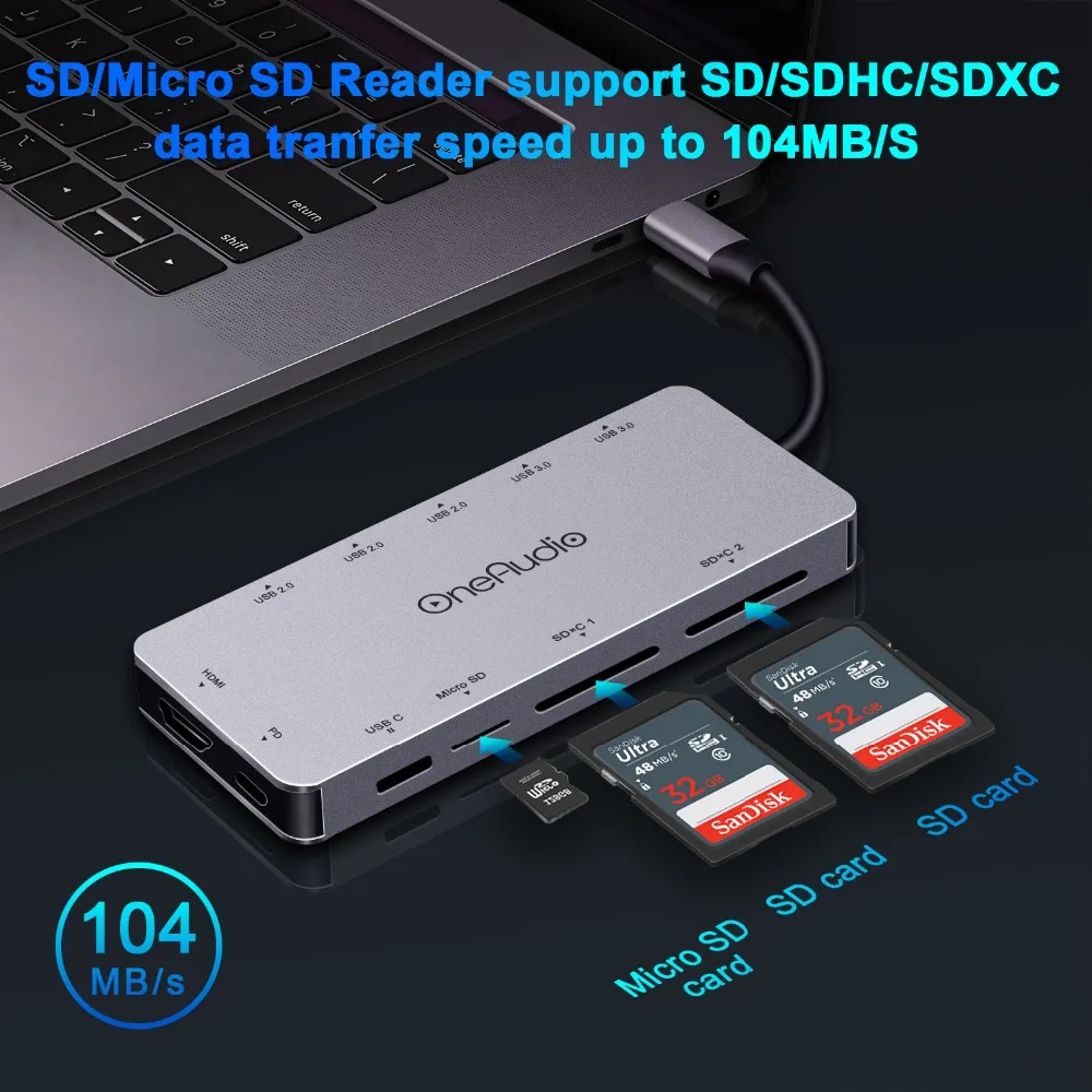 Oneodio 7/11 в 1 usb-хаб C концентратор USB Мульти USB 2,0 3,0 4K HDMI адаптер док-станция для MacBook Pro Аксессуары USB-C Тип C сплиттер