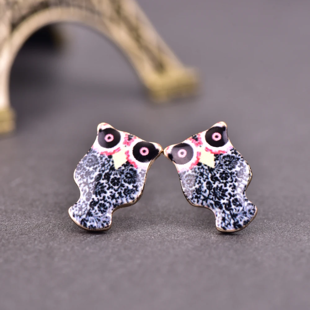 Josbores Cute Little Oil Colorfully Owl Stud Earrings for Women Lovely Cartoon 3D Animal Ear Cuff Fashion Jewelry | Украшения и