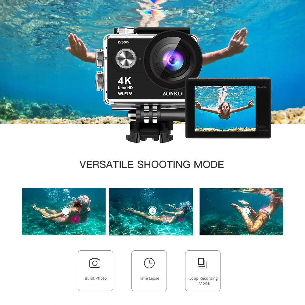 Экшн-камера Ultra HD 4 K/25fps WiFi 2 0 &quot170D подводный водонепроницаемый шлем видео