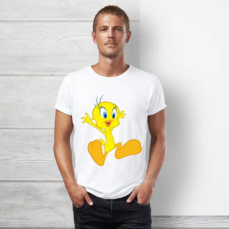 Seestern мультфильм Looney Tunes птичка Твити футболка для мужчин с коротким рукавом лето хип хоп топы забавная Милая птица Студенческая футболка