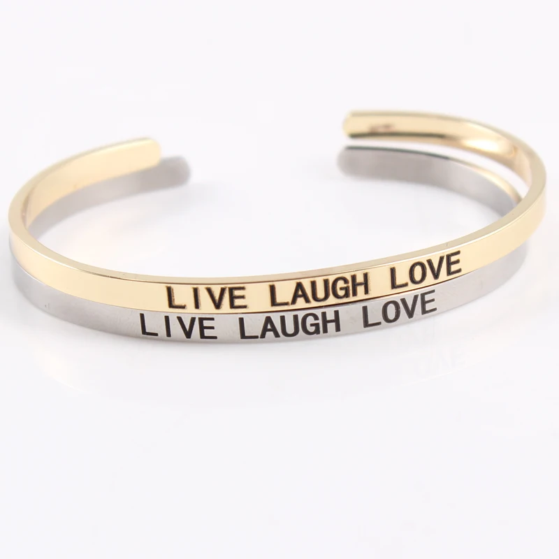 

New Arrival 316L Stainless Steel Engraved Be The Change Positive Inspirational Quote Cuff Mantra Bracelet Bangle For Women