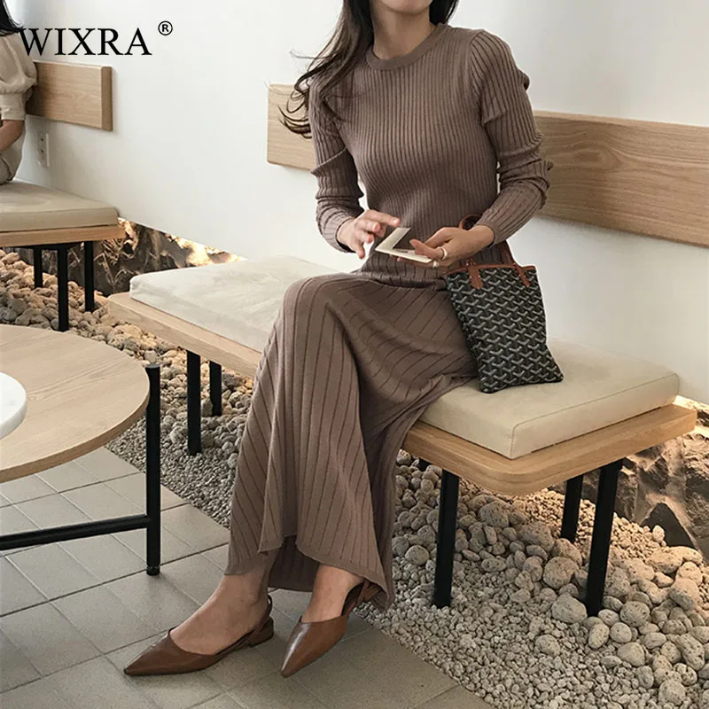 Wixra 2019 осенне зимнее Длинное Платье женское эластичное вязаное элегантное платье