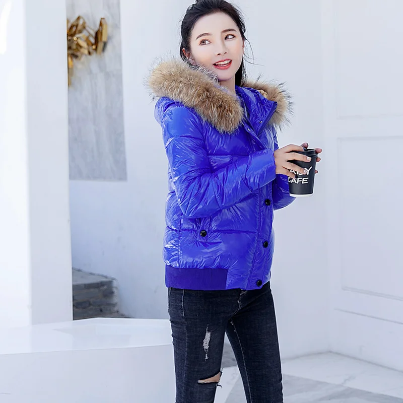 Зимняя женская парка блестящее короткое пальто с капюшоном теплая верхняя