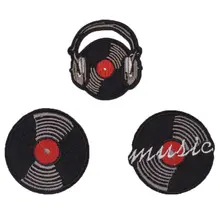 DJ наушники музыка виниловая запись вышитые железные на пластырь