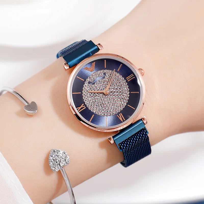 Montre femme 2018 Топ бренд класса люкс женский магнитный браслет часы синие кварцевые