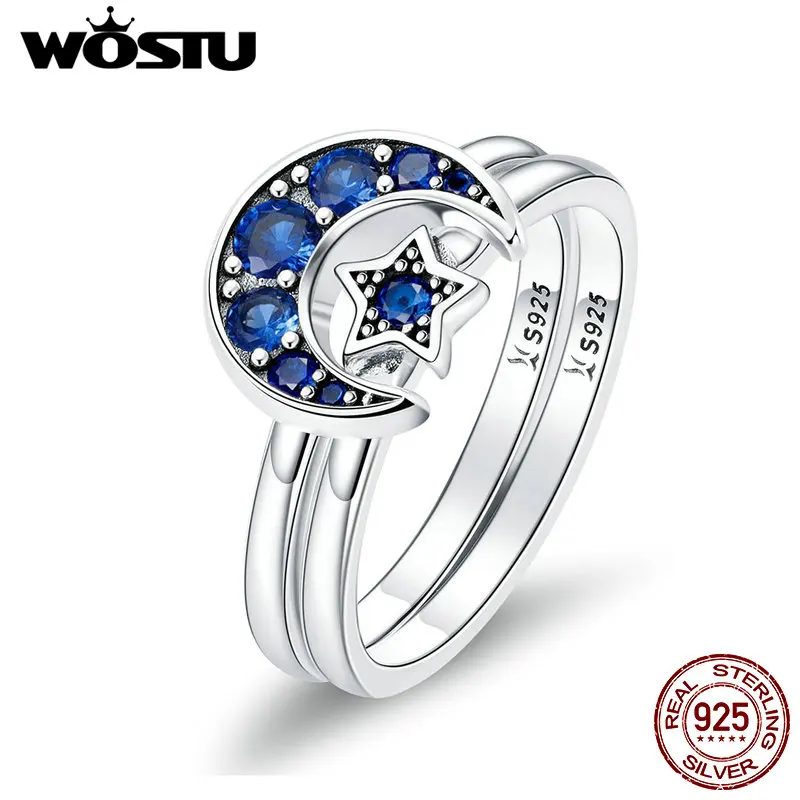 WOSTU, 925 пробы, Серебряное Сверкающее небо, Луна и звезда, обручальные кольца для женщин, невесты, циркон, кристалл,, хорошее ювелирное изделие CQR412
