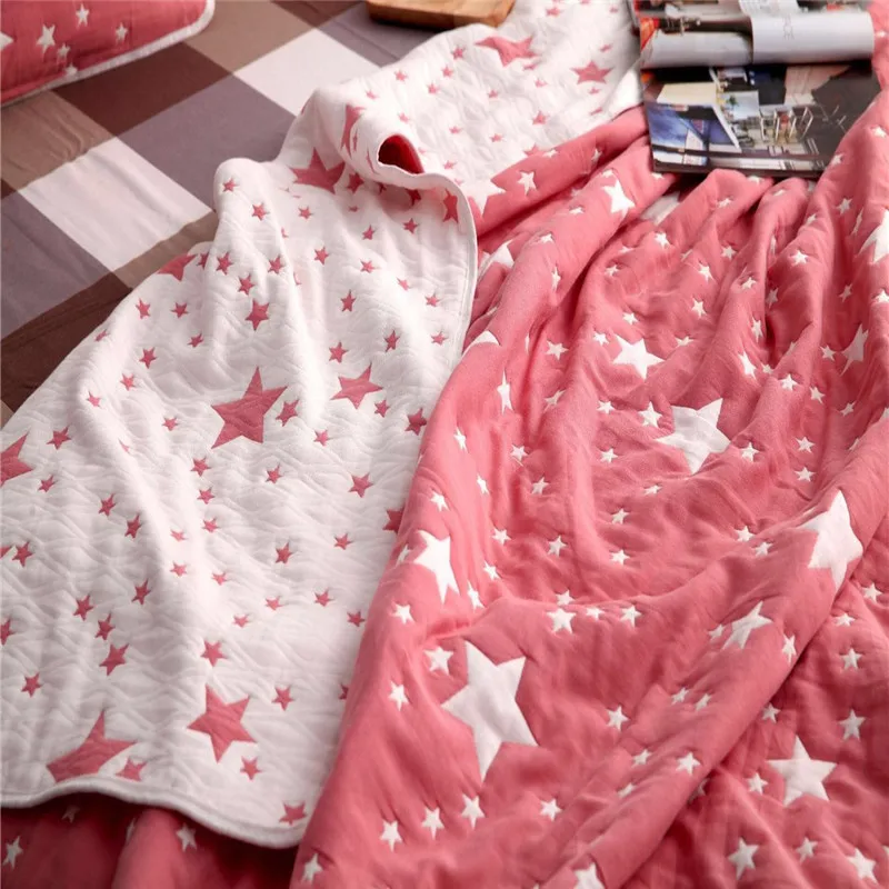 Летнее стеганное одеяло для дивана покрывало в клетку из хлопка с принтом звезды