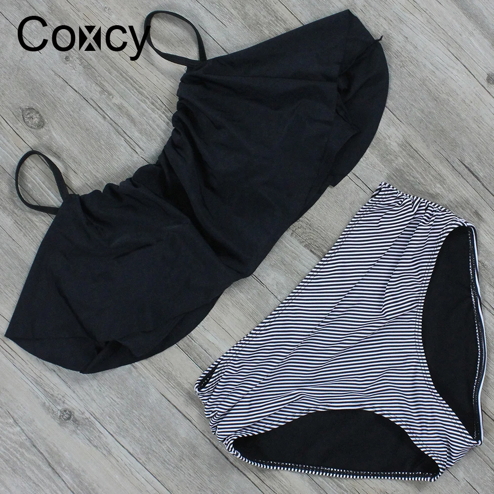 Coxcy 2018 новые Высокая Талия комплект бикини купальник с оборками Push Up Для женщин