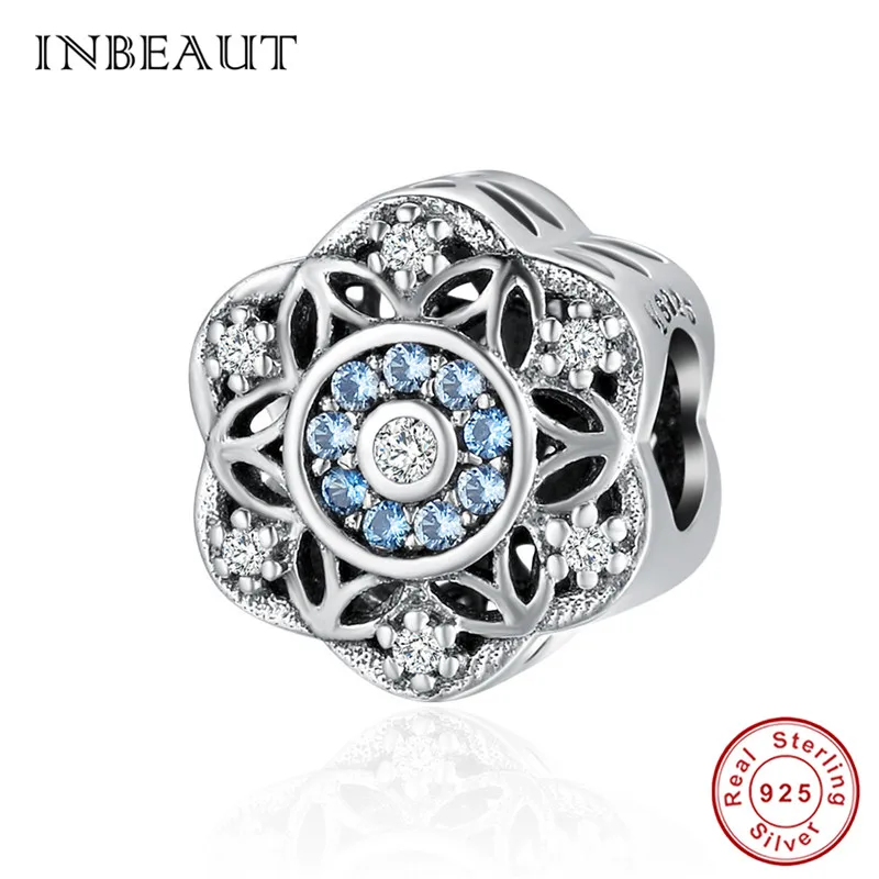 INBEAUT 925 пробы серебряные небесно-голубые кубические циркониевая Снежинка бусины оригинальная Зимняя коллекция очаровательный браслет Пандора - Цвет: s247