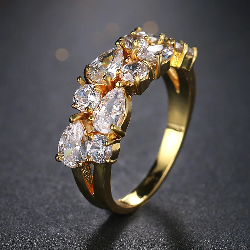 Yellow Gold Классические капли воды кубический циркон обручальное кольцо белого золота цвет Mona Lise Bague женские ювелирные изделия AR077 - Цвет основного камня: Yellow Gold