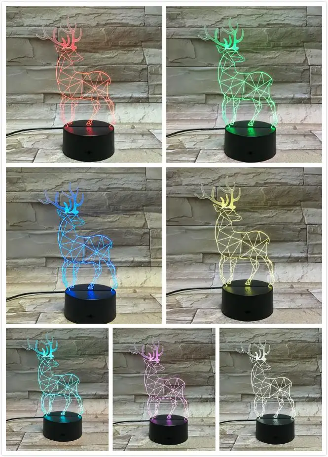 Рождественский олень настольная лампа спальня сенсорный датчик RGB олень декоративная 3D лампа Детский комплект подарок Sika олень ночной Светильник СВЕТОДИОДНЫЙ Лось - Испускаемый цвет: 4