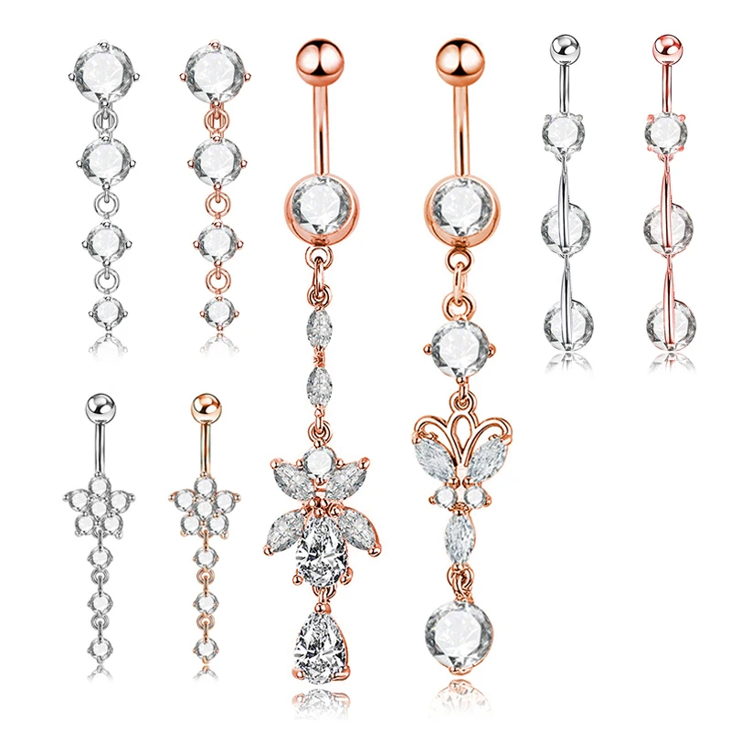 Кристальное розовое золото сексуальные болтающиеся колечки для живота пупка