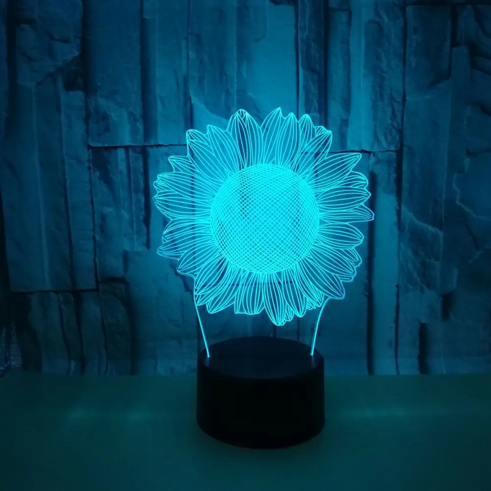 Цветная настольная лампа в виде подсолнуха с сенсорным управлением 3d ночник