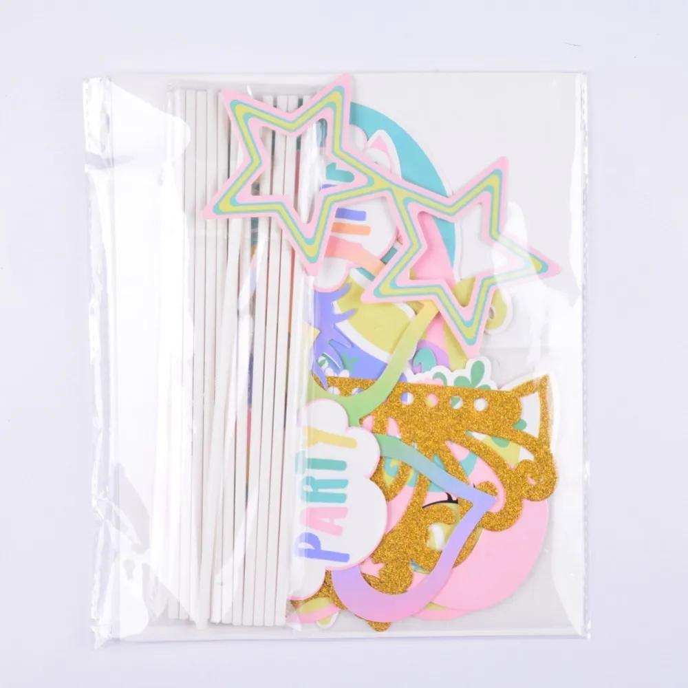 

10pcs/set Unicorn Party Decorations Photo Booth Props With Stick For Baby Shower Baby Kids Unicorn Birthday Party Supplies