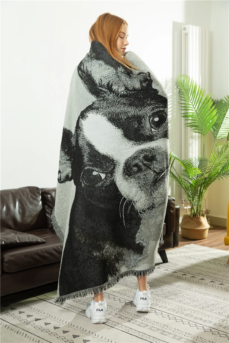 Former single American Nordic ins Boston Terrier Dog tapestry decorative blanket leisure Blanket Sofa cloth | Дом и сад
