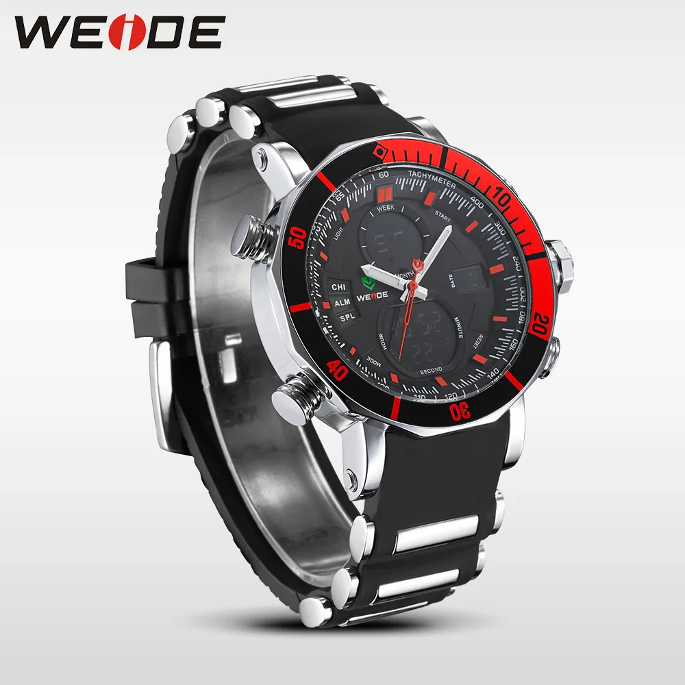WEIDE Уникальный Красный Черный Мужская Цифровые Dual Time Часы Обратно Из Нержавеющей