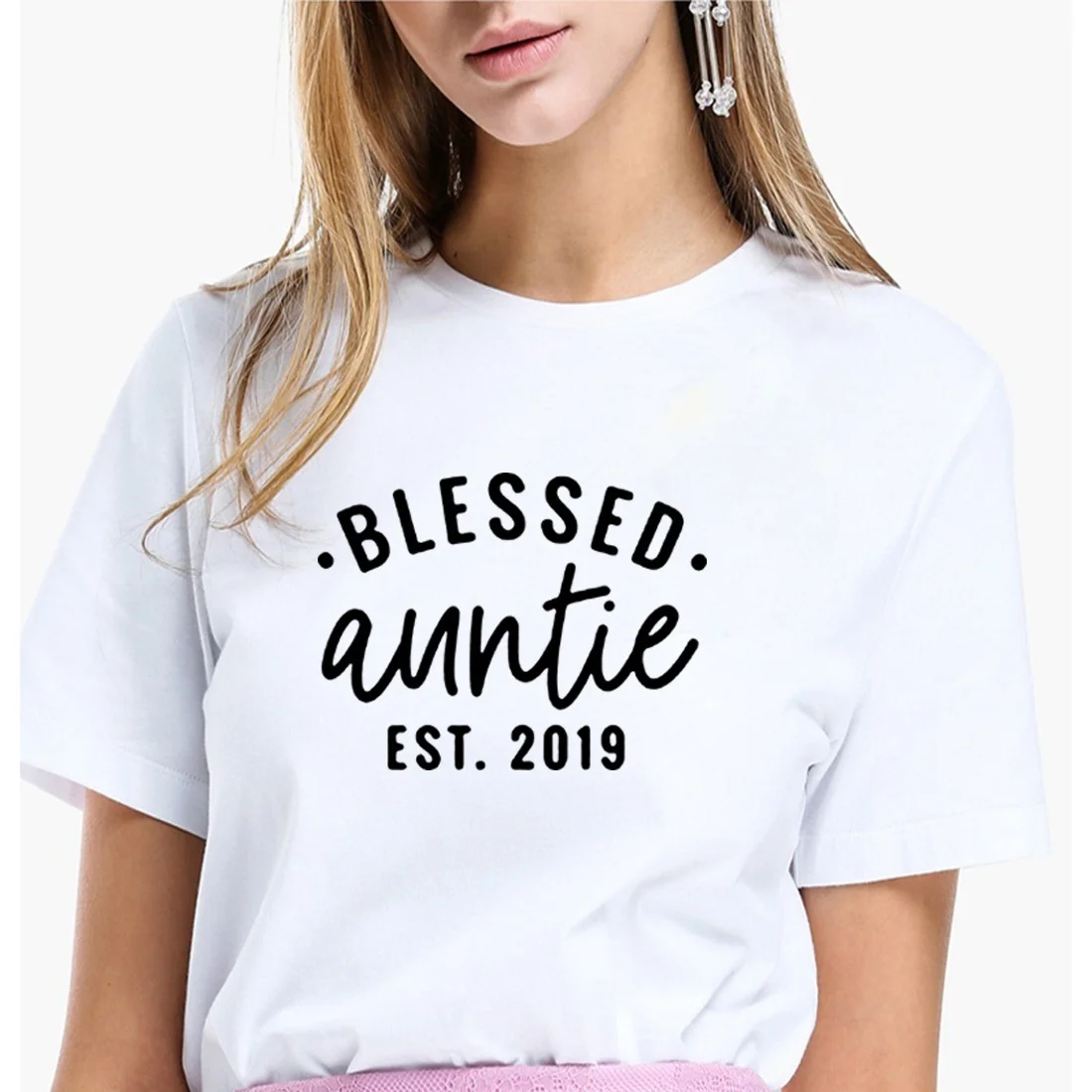 Женская хлопковая Футболка с круглым вырезом Blessed Auntie Повседневная Свободная