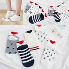 Женские хлопковые носки, носки в горошек с надписью Love Star, носки-лодочки, короткие носки, модные носки для девочек с красным сердцем, тапочки для дам 32-40