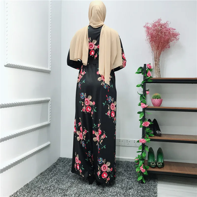Женское мусульманское платье abaya, Турция, Дубай, Рамадан, кафтан, Турецкая мусульманская одежда, цветы, vestidos robe