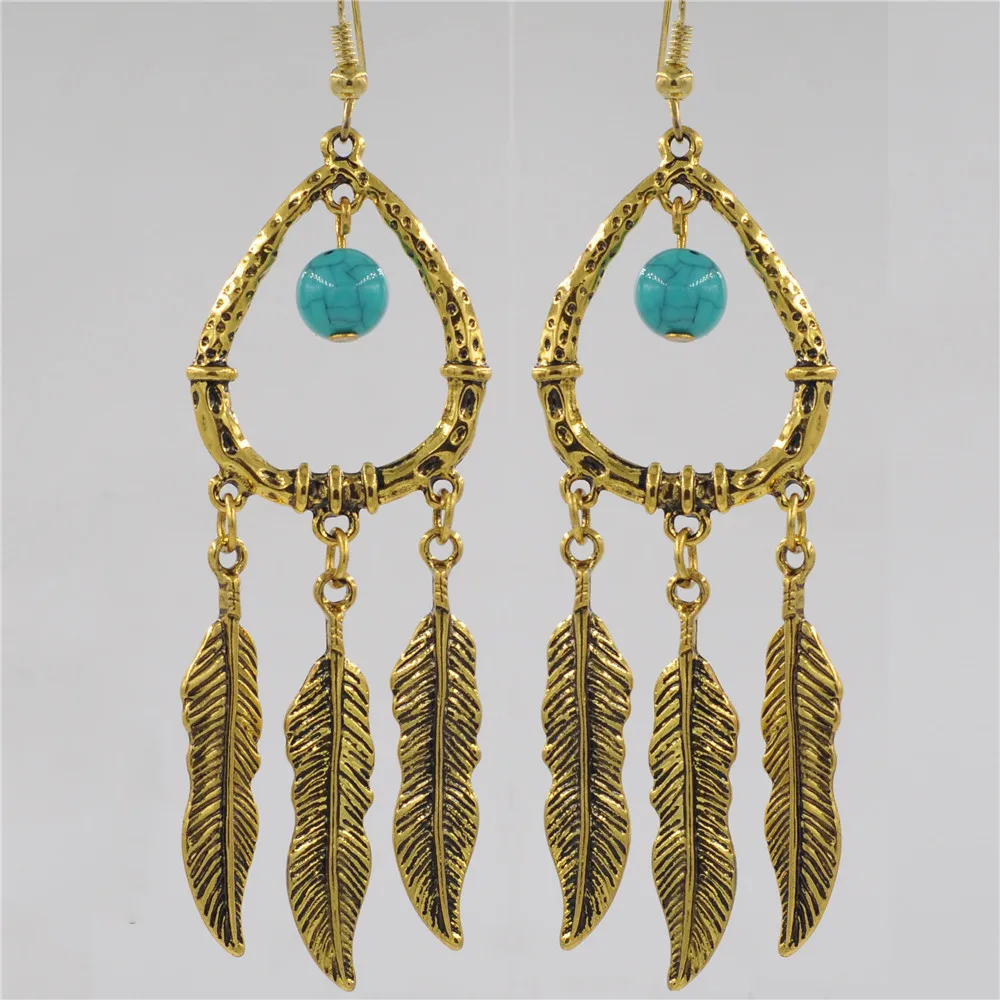 серьги с камнями Женщины Серьги Цыганский Плечо Duster Хиппи Boho Шик Бирюзовый