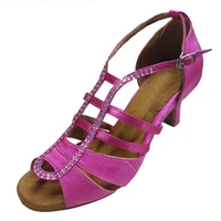 hxyoo comfortable salsa ballroom shoes magentabrownblack with rhinostones heel 3 5 10 cm latin dance shoes for women zc31