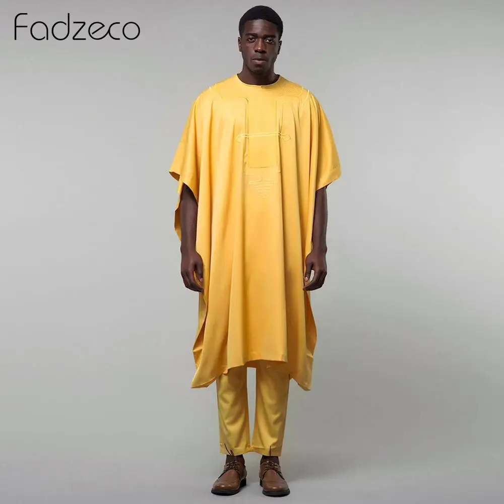 Fadzeco Agbada африканские костюмы для мужчин Дашики Этническая официальная одежда Топы рубашка брюки Бизнес 3 шт. набор африканская одежда Базен