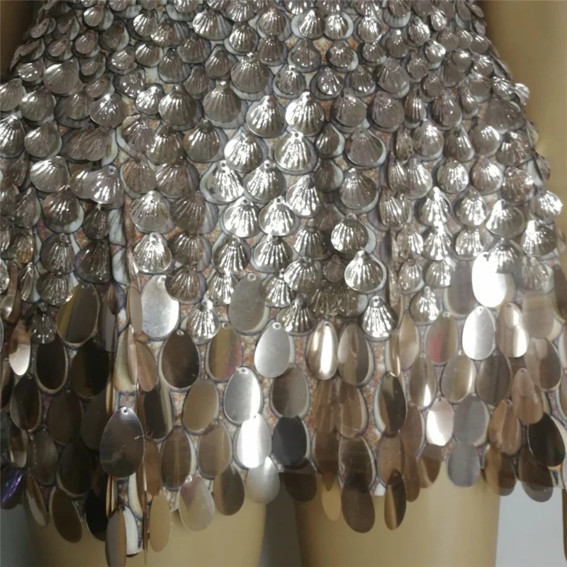Серебряное платье с блестками сексуальные женские костюмы яркие кристаллы певец