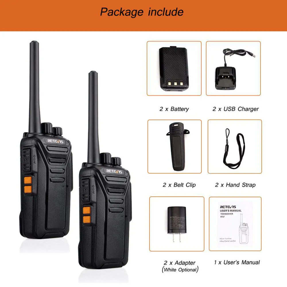 2 шт Retevis RT27 Walkie Talkie лицензий PMR/FRS 0,5 W/2 W PMR446 UHF 16/22CH VOX CTCSS/DCS скремблер Портативный двухстороннее радио