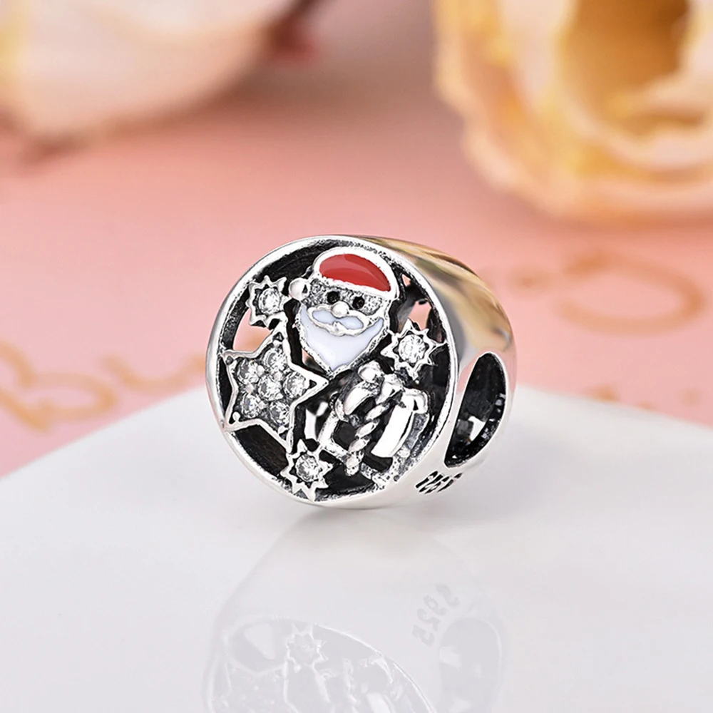 

Hot Sale Silver Color Charm Bead Openwork Santa Claus Crystal Glaze Beads For Original Pandora Charm Bracelets & Bangles Jewelry