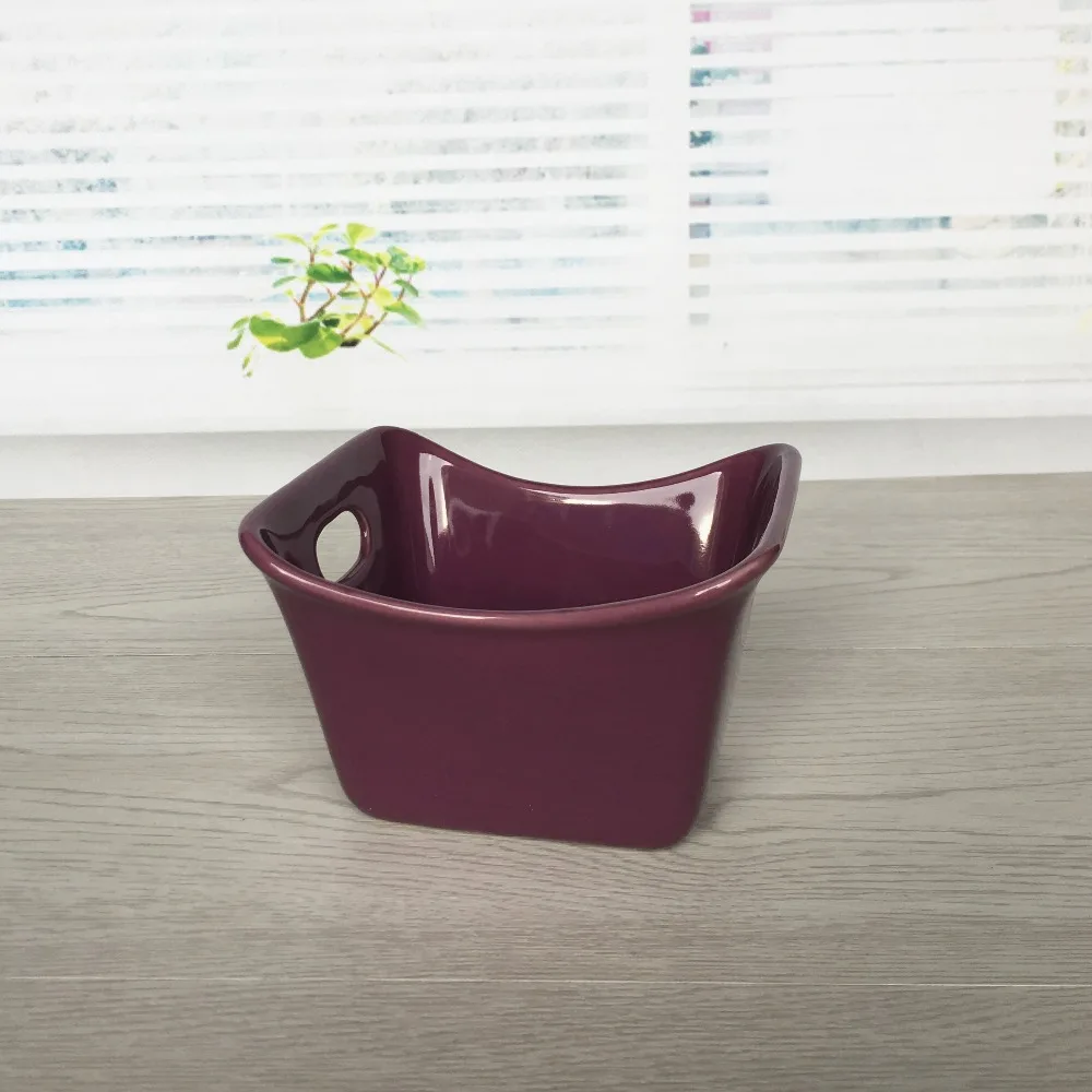 Stoneware 3-Piece Square Ramekin Set 3 colors Assorted Red Purple and Green ceramic loaf pan |