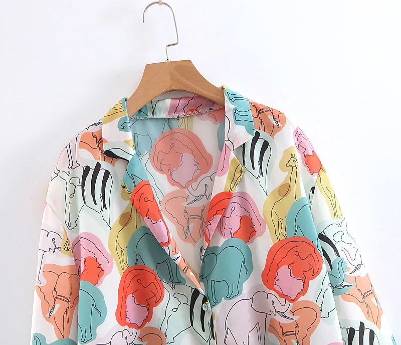 Женская шикарная блузка с животным узором размера плюс отложной воротник