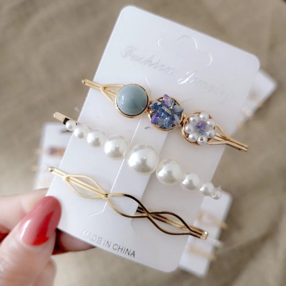 Корейская мода Ulzzang для девушек жемчужные металлические украшения волос наборы