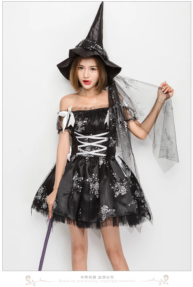 Женский костюм ведьмы карнавальный в готическом стиле с пышной юбкой цветочным