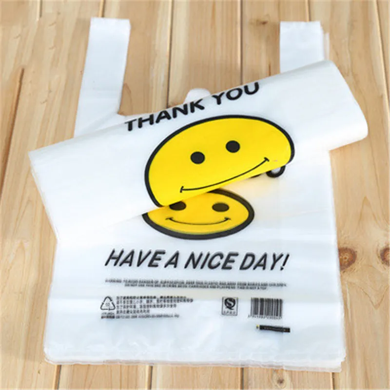 50PCS/Pack Transparent Bags Shopping Bag Supermarket Plastic With Handle Food Packaging Gift Packing | Дом и сад