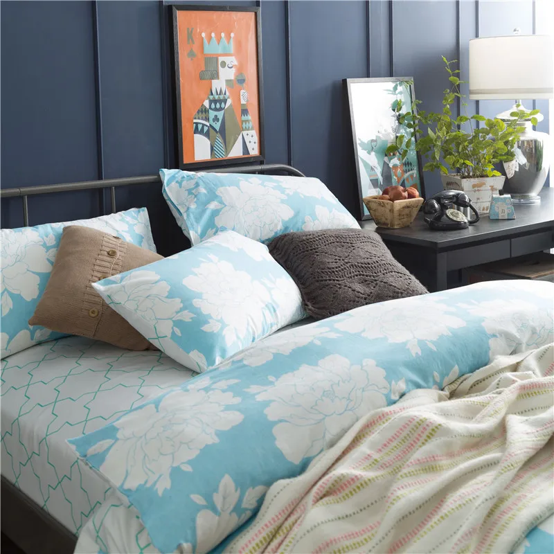 Solstice хлопок светло-голубой и белые цветы скандинавский стиль 4 шт. постельное