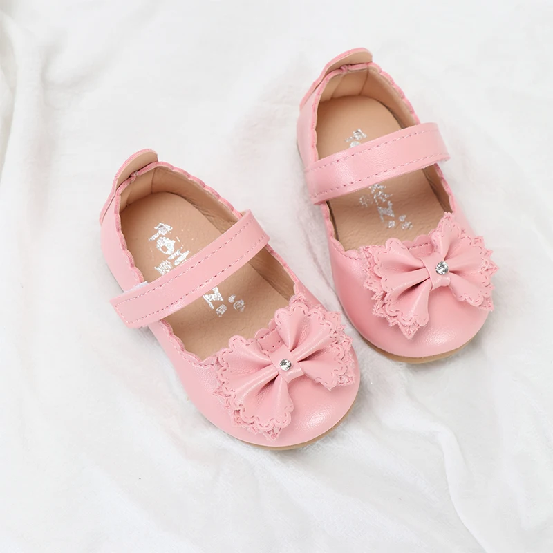 Pink3 Обувь для девочек; коллекция года; сезон весна; обувь принцессы для малышей; кожаные туфли на плоской подошве для девочек; тонкие туфли с бантом для детей; балетки на плоской подошве; 1-4 - Цвет: Pink3