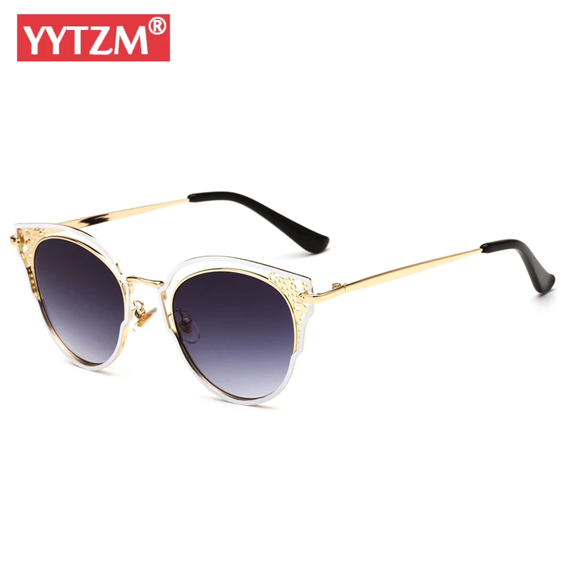 YYTZM Кошачьи очки солнцезащитные мужские и женские очки Lunette De Soleil Femme Hollow Metal Frame Colorful Luxury Wing UV400 on.