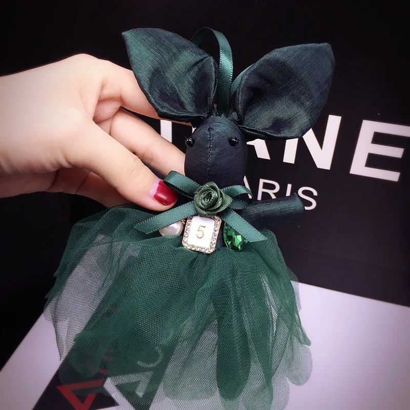 New Fashion Cute Cloth Lace Rabbit Keychain Bow Tie Net Yarn Key Rings Women Shoulder Bags Charm Pendant Car Holder | Украшения и