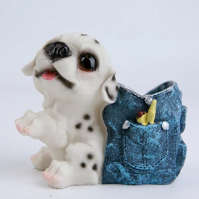 Kawaii Lovely Dog Resin Pen Holder Pencil Container Desk Articles Crafts Office School Stationery Supplies For Children Kids CC |
