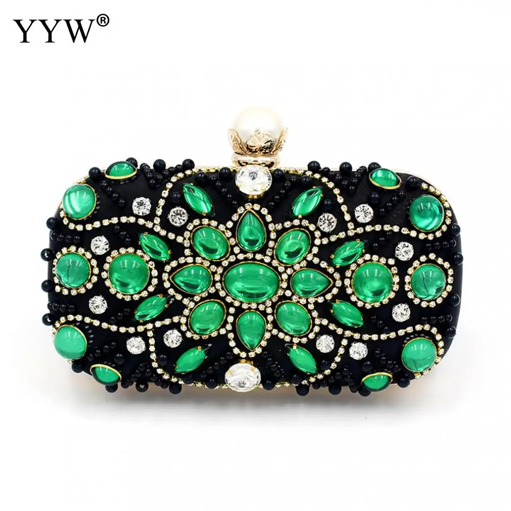 Женский винтажный вечерний кошелек с бусинами черный и зеленый клатч для свадьбы