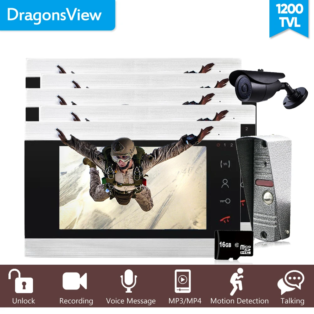 Dragonsview 7 дюймов цветной видео телефон двери проводной дверной звонок 1200TVL дверь