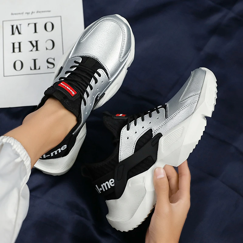 Беззвучные мужские кроссовки повседневная обувь на толстом каблуке удобная